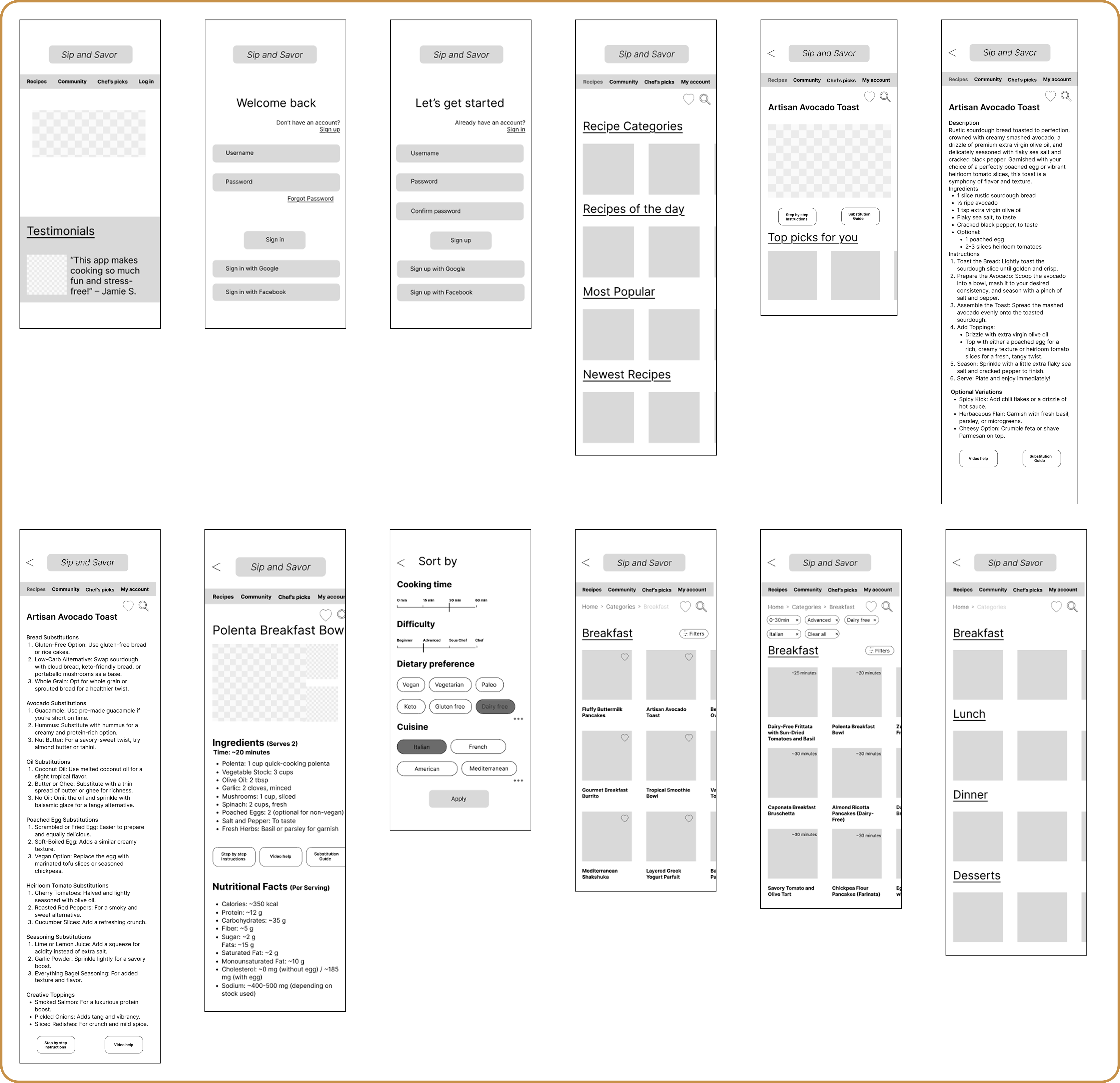 Low-fidelity wireframes